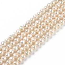 Bisque Natural Cultured Freshwater Pearl Beads Strands, Round, Bisque, 5~6x5.5~6mm, Hole: 0.6mm, about 70pcs/strand, 15.55 inch(39.5cm)
