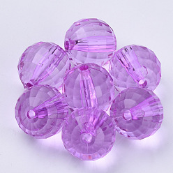 Dark Violet Transparent Acrylic Beads, Faceted, Round, Dark Violet, 10x10mm, Hole: 1.9mm, about 878pcs/500g