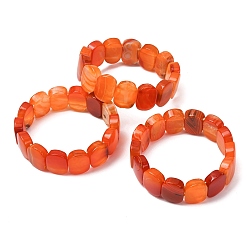 Orange Red Oval Natural Banded Agate(Dyed & Heated) Beaded Stretch Bracelets for Women Men, Orange Red, Inner Diameter: 2.40 inch(6.1cm)