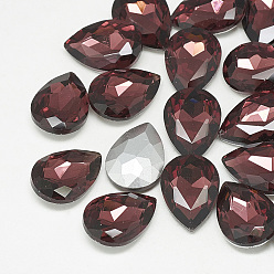 Burgundy Pointed Back Glass Rhinestone Cabochons, Back Plated, Faceted, teardrop, Burgundy, 25x18x8mm