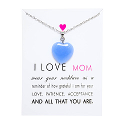 6488 white card sky blue Mother's Day Natural Stone Luminous Stone Fluorescent Multicolor Heart Pendant Stainless Steel Chain Card Necklace