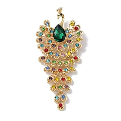 Emerald Alloy Rhinestone Brooch for Women, Peacock, Emerald, 108x49x11.5mm
