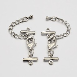 Platinum Chain Extenders, with 1 Strand 2-Hole Brass Ends and Lobster Claw Clasps, Platinum, 38mm, Clasps: about 15x9x3mm, Links: about 10x13x2mm, Hole: 1.5mm, Chains: about 3.5mm wide, 51mm long