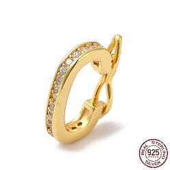 Real 18K Gold Plated Rack Plating 925 Sterling Silver Twister Clasps, with Clear Cubic Zirconia, Oval, with 925 Stamp, Real 18K Gold Plated, 12x9x2mm, Inner Diameter: 6x8.5mm