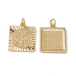 Real 18K Gold Plated Brass Pendants, with Jump Ring, Cadmium Free & Nickel Free & Lead Free, Rack Plating, Square, Real 18K Gold Plated, 19x16x2mm, Hole: 3mm