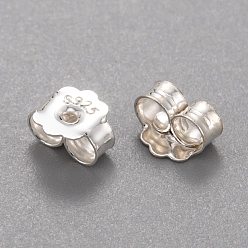 Silver 925 Sterling Silver Ear Nuts, with 925 Stamp, Silver, 5x6x3mm, Hole: 0.8mm