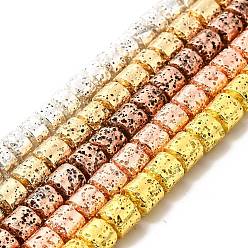 Mixed Color Electroplated Natural Lava Rock Beads Strands, Column, Mixed Color, 8x8.5mm, Hole: 1mm, about 50pcs/strand, 15.94~16.14 inch(40.5~41cm)