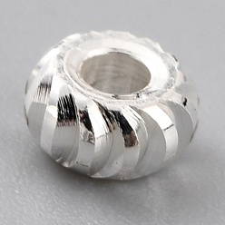 925 Sterling Silver Plated Brass Beads, Long-Lasting Plated, Corrugated Rondelle, 925 Sterling Silver Plated, 4x2mm, Hole: 1.4mm