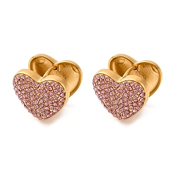 Индийский Розовый Вакуумное покрытие pvd 304 серьги-кольца из нержавеющей стали со стразами для женщин, сердце, индийский розовый, 13.5x16x14 мм