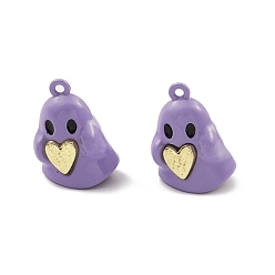 Purple Spray Painted Alloy Pendants, Long-Lasting Plated, Lead Free & Cadmium Free, Ghost with Heart, Purple, 21x15x10.5mm, Hole: 1.5mm