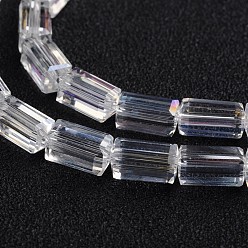 Clear AB AB Color Plated Faceted Cuboid Electroplate Glass Beads Strands, Clear AB, 8x4x4mm, Hole: 1mm, about 50pcs/strand, 16 inch