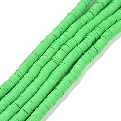 Vert Brin de perles pate polymère faits à la main , pour les fournitures de bricolage bijoux artisanat, perles heishi, disque / plat rond, verte, 6x0.5~1mm, Trou: 1.8mm, Environ 290~320 pcs/chapelet, 15.75 pouces ~ 16.14 pouces (40~41 cm)