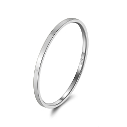 Platinum Rhodium Plated 925 Sterling Silver Plain Band Rings, with S925 Stamp, Platinum, Wide: 1mm, US Size 7(17.3mm)