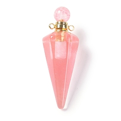 Вишневый Кварц Вишнёвое кварцевое стекло, граненый конус, открывающийся флакон для духов, большие подвески, с 304 фурнитурой из нержавеющей стали, золотые, 49.5~51.5x18.5x18.5 мм, отверстие : 1.8 мм