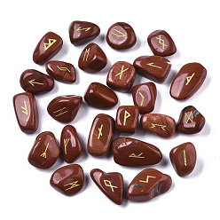 Red Jasper Natural Red Jasper Beads, Tumbled Stone, Healing Stones for Chakras Balancing, Crystal Therapy, Meditation, Reiki, Divination Stone, No Hole/Undrilled, Nuggets with Runes/Futhark/Futhorc, 14~33x11~22x5~16mm, about 25pcs/set