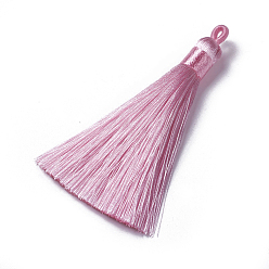 Pink Polyester Tassel Pendants, Pink, 78~82x8mm, Hole: 2~4mm