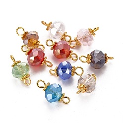 Mixed Color Faceted Rondelle Glass Links Connectors, with Golden Plated Alloy and Brass Findings, Mixed Color, 14.5x7.7x7.7mm, Hole: 1.6~2.2mm