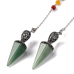 Зеленый Авантюрин Биолокационные маятники из натурального зеленого авантюрина с заостренным шестиугольным конусом, с фурнитурой из сплава старинного серебра и круглыми бусинами из драгоценных камней чакры 7, без кадмия и без свинца, 213 мм