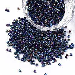 Colorful 11/0 Grade A Glass Seed Beads, Cylinder, Uniform Seed Bead Size, Iris, Colorful, 1.5x1mm, Hole: 0.5mm, about 20000pcs/bag