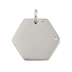 Stainless Steel Color 304 Stainless Steel Rhinestone Pendants, with Jump Ring, Hexagon Charm, Stainless Steel Color, 20x22.5x1.5mm, Hole: 3.7mm