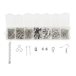 Platinum 300Pcs DIY Jewelry Finding Kits, Including Zinc Alloy Lobster Claw Clasps, Iron Earring Hook, Chain Extenders, Jump Ring, Eye Pin, Brass Cord Ends, Platinum