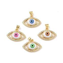 Mixed Color Brass Micro Pave Cubic Zirconia Pendants, with Acrylic, Cadmium Free & Lead Free, Long-Lasting Plated, Evil Eye, Real 18K Gold Plated, Mixed Color, 15x22.5x6mm, Hole: 4x3.5mm