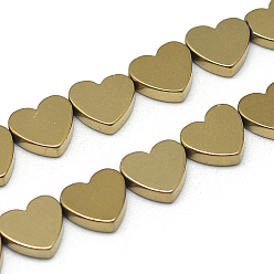Golden Plated Electroplate Non-magnetic Synthetic Hematite Beads Strands, Heart, Golden Plated, 8x7x2mm, Hole: 0.5mm, about 51pcs/strand, 15.7 inch