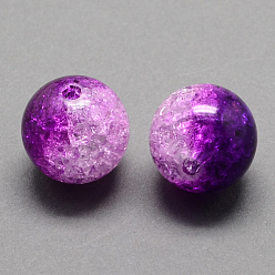 Pourpre Transparentes perles acryliques de craquement deux de tonalité, moitié peint à la bombe, ronde, pourpre, 8mm, trou: 2 mm, environ 1892 pcs / 500 g