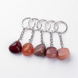 Carnelian Natural Red Agate Keychain, with Iron Findings, Platinum, 85~94mm