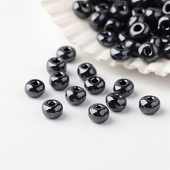 Hematite Plated 12/0 Grade A Round Glass Seed Beads, Metallic Colours, Hematite Plated, 12/0, 2x1.5mm, Hole: 0.5mm, about 45000pcs/pound