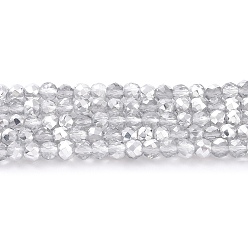 Platinum Plated Transparent Electroplate Glass Beads Strands, Half Plated, Faceted Round, Platinum Plated, 3x2.5mm, Hole: 0.7mm, about 149pcs/strand, 14.57''(37cm)