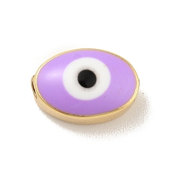 Medium Purple Real 18K Gold Plated Brass Beads, with Enamel, Cadmium Free & Lead Free, Long-Lasting Plated, Oval with Evil Eye, Medium Purple, 6.5x10x5.5mm, Hole: 1.2mm