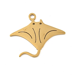 Fish Ионное покрытие (ip) 304 подвески из нержавеющей стали, лазерная резка, золотые, очарование морских животных, manta ray, 20.5x25x1 мм, отверстие : 2 мм
