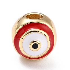 Red Brass Enamel Beads, Long-Lasting Plated, Real 18K Gold Plated, Round, Red, 11~11.5mm, Hole: 3mm