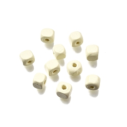 (404) Непрозрачное AB Кислое яблоко Спрей окрашены деревянные бусины, квадратный, цветочный белый, 6x6x6 мм, отверстие : 1.6~2 мм