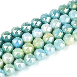 Бледно-бирюзовый Антикоррозийные гальванические стеклянные бусины, имитация драгоценных камней, круглые, с покрытием AB цвета, граненые, два тона, бледные бирюзовая, 9.5~10.2 мм, отверстие : 1.2 мм, около 55~57 шт / нитка, 14.17~14.96'' (36~38 см)