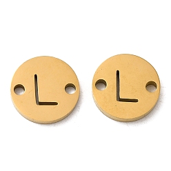 Letter L Ion Plating(IP) 304 Stainless Steel Connector Charms, Flat Round with Letter, Golden, Letter L, 9x1~1.5mm, Hole: 1~1.4mm
