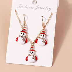 YS039 Christmas Santa Necklace Christmas Decor Reindeer Cane Tree Snowman Earrings Set