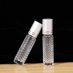 Clear Textured Glass Empty Roller Ball Bottle with Aluminum Lid, Column, Clear, 2x8.4cm, Capacity: 10ml(0.34fl. oz)