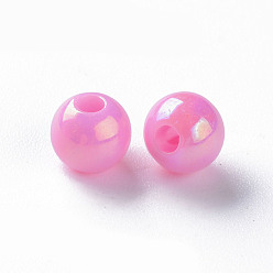 Hot Pink Opaque Acrylic Beads, AB Color Plated, Round, Hot Pink, 6x5mm, Hole: 1.8mm, about 4400pcs/500g