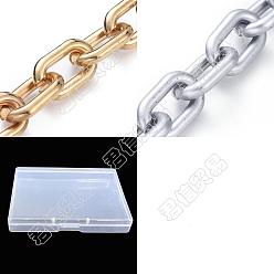 Golden & Silver 2M 2 Style Handmade CCB Plastic & Acrylic Cable Chains, Oval, Unwelded, for Jewelry Making, Golden & Silver, 28x17x4.5mm, about 3.28 Feet(1m)/style
