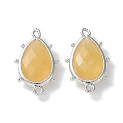 Topaz Jade Natural Topaz Jade Connector Charms, with Platinum Plated Brass Edge Loops, Faceted, Teardrop, 24x14.5x5mm, Hole: 1.2mm & 1.4mm