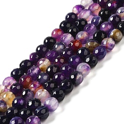 Dark Orchid Natural Striped Agate/Banded Agate Beads Strands, Dyed & Heated, Faceted Round, Dark Orchid, 12mm, Hole: 1.2mm, about 32pcs/strand, 15''(38.1cm)