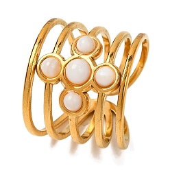 Натуральный Агат Перстни с натуральным агатом крест, золотистый тон 304 многослойные манжеты из нержавеющей стали для женщин и мужчин, внутренний диаметр: регулируемый