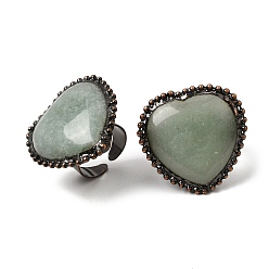 Green Aventurine Natural Green Aventurine Cuff Open Rings, Heart, Brass Rings, Red Copper, 35.5x35.5mm, US Size 8 1/2(18.5mm)