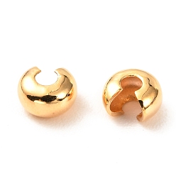 Real 18K Gold Plated Brass Crimp Beads Covers, Real 18K Gold Plated, 5.5x6.5x3.5mm, Hole: 2mm
