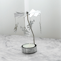 Angel & Fairy Stainless Steel Rotating Candlestick Tealight Candle Holder, for Wedding Christmas Party Decoration, Angel & Fairy Pattern, 120mm