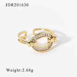 JDR201630 Geometric Design 18K Gold Plated Copper Ring with Zirconia Stones - Fashionable Retro Style Couple Rings for Women
