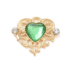 Green Acrylic Pendants, with Golden Tone Alloy Rhinestone Finding, Heart Charm, Green, 21.5x25x5mm, Hole: 2x2.5mm