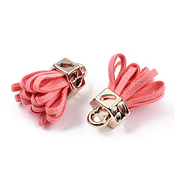 Light Coral Faux Suede Tassel Pendant Decorations, with Rose Gold CCB Plastic Cord Ends, Light Coral, 25~26.5x13.5~20mm, Hole: 3mm